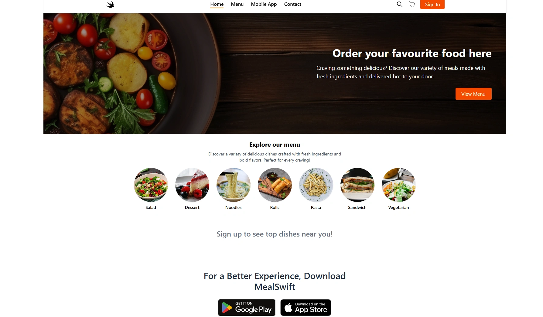 Meal Swift Web App preview